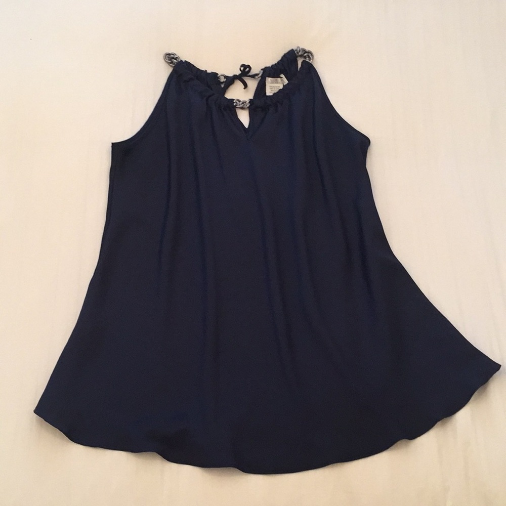 Como Sateen Sleeveless Tunic w/Chain Detail - Navy